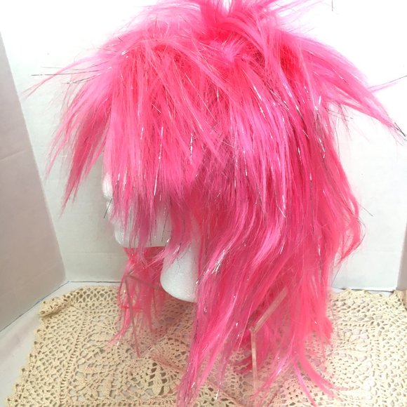 80’s Style Punk Hot Pink & Silver Spike Rock Star Wig NWT NOS - Picture 5 of 10